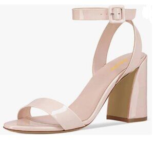 Pazzion Light Pink Open Toe Block Heel Sandal Adjustable Ankle Strap Buckle Shoe